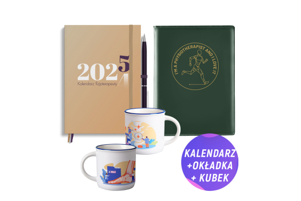 Pakiet: Kalendarz fizjoterapeuty 2025 + Kubek (250ml) styl retro + Zielona okładka